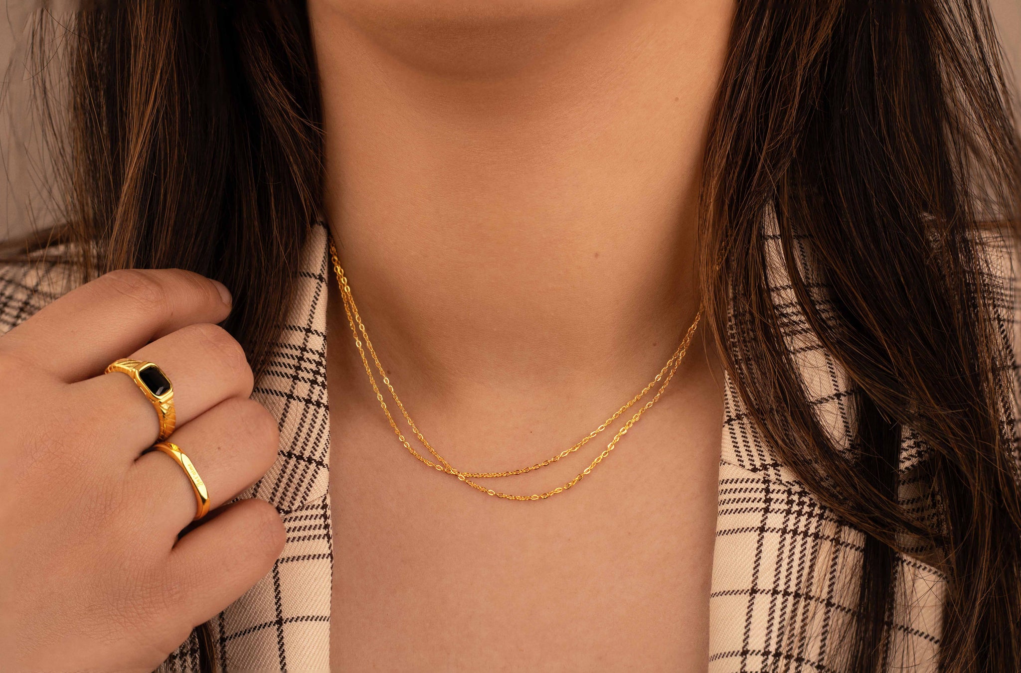 Kaia │ Double Chain Dainty Necklace - Bee & Berry